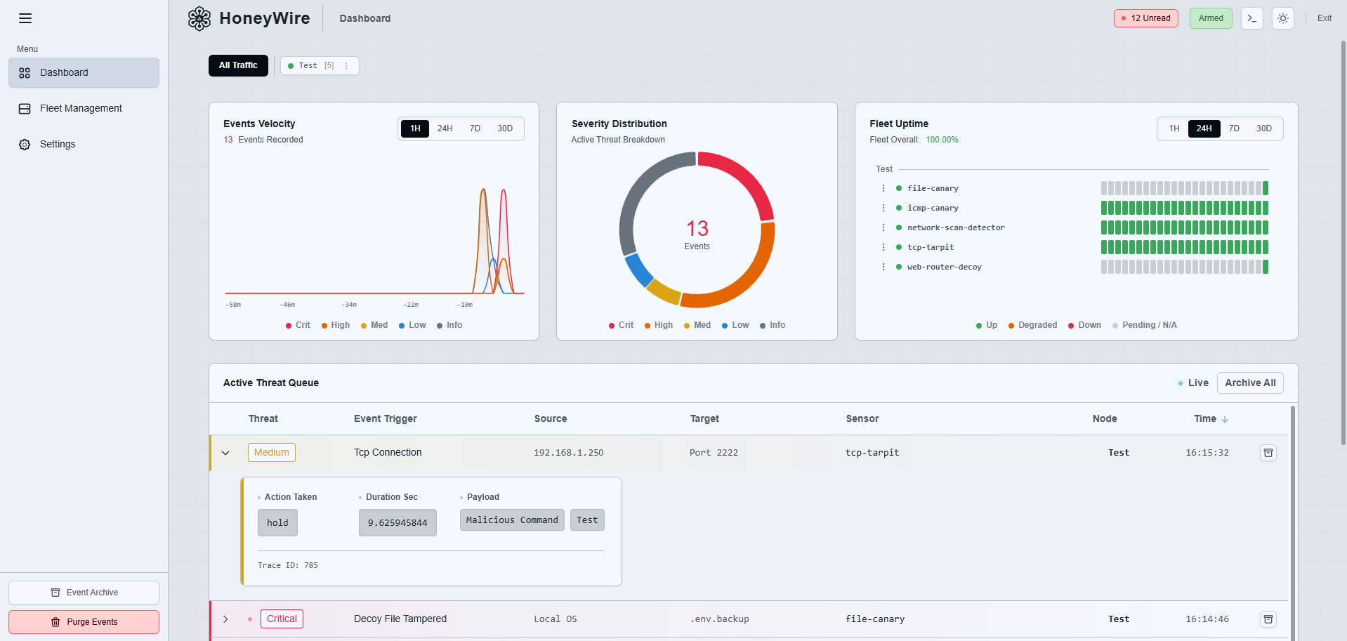 HoneyWire Hub Dashboard in Light Mode